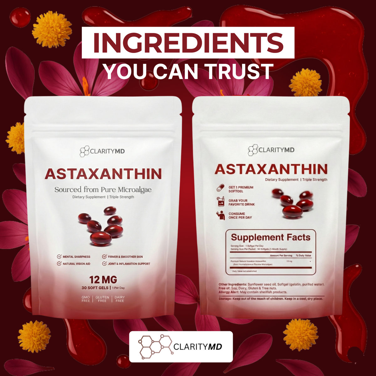 ClarityMD Astaxanthin – Combate Naturalmente el Estrés Oxidativo para Restaurar el Equilibrio por Dentro y por Fuera